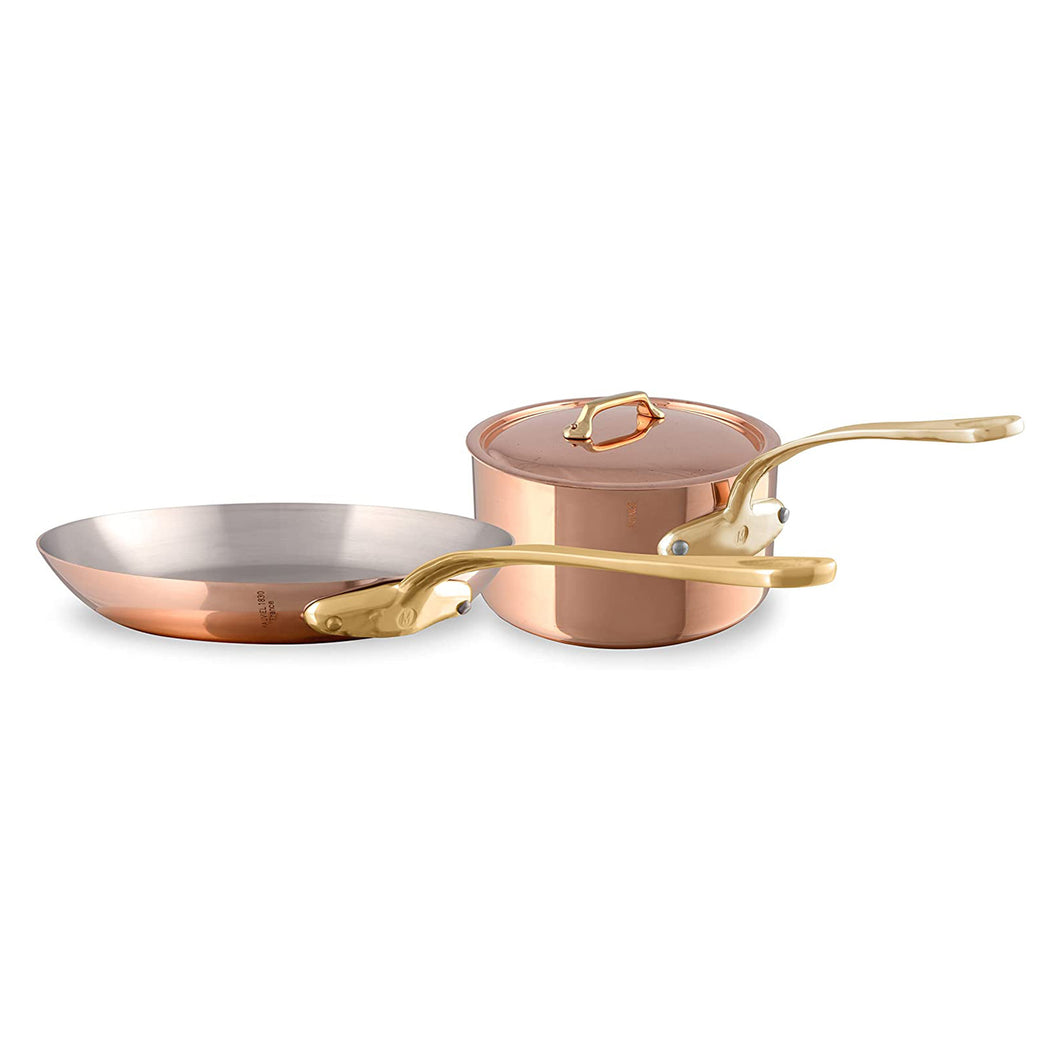 Mauviel M'Heritage M200B Polished Copper & Stainless Steel Sauce Pan With Lid 3.4-qt and Frying Pan 10.24-in Bundle - Mauviel USA