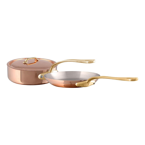 Mauviel M'Heritage M200B Polished Copper & Stainless Steel Saute Pan With Lid 3.2-qt and Frying Pan 10.24-in Bundle - Mauviel USA