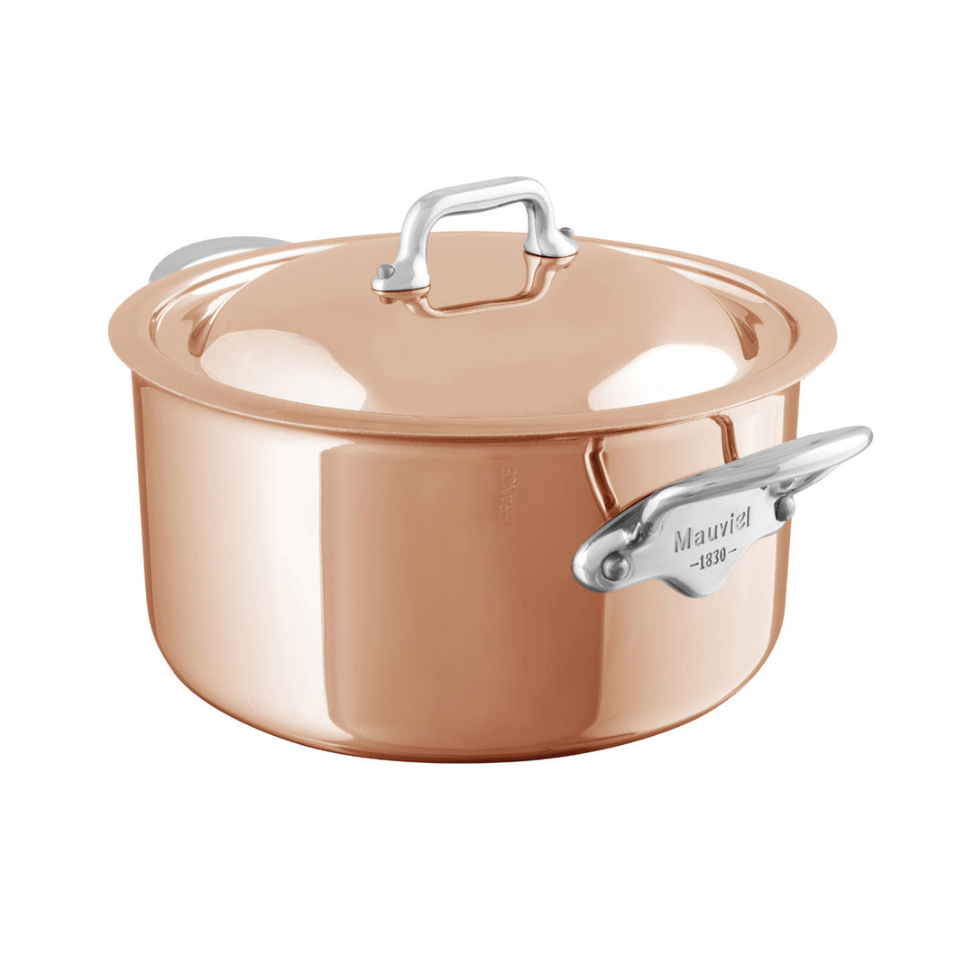 Mauviel M'Heritage M'6 S Induction Copper Stewpan With Lid, Cast Stainless Steel Handles, 6.2-Qt