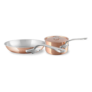 Mauviel M'TRIPLY S Polished Copper & Stainless Steel Sauce Pan With Lid 2.6-qt and Frying Pan 11.8-in Bundle - Mauviel USA