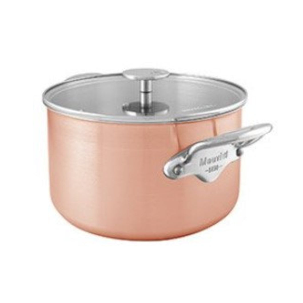 Mauviel M'3 S Brushed Copper Stewpan With Glass Lid, Cast Stainless Steel Handles, 6.1-Qt