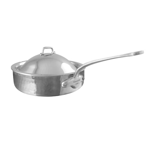 Mauviel M'Elite Hammered 5-Ply Saute Pan With Lid, Cast Stainless Steel Handles, 3.2-Qt