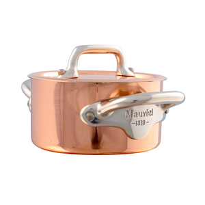 Mauviel 1830 Mauviel M'MINIS Copper Stewpan With Stainless Steel Handles, 0.34-Quart Mauviel M'MINIS Copper Swetpan With Stainless Steel Handle, 3.54-In - Mauviel USA