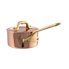 Mauviel Mauviel M'MINIS Copper Sauce Pan With Lid, Brass Handles, 3.54-In Mauviel M'MINIS Copper Sauce Pan With Lid, Bronze Handles, 3.54-In - Mauviel USA