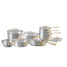 Mauviel Mauviel M'COOK B 5-Ply 16-Piece Cookware Set With Brass Handles Mauviel M'COOK 5-Ply Polished Stainless Steel 16-Piece Cookware Set With Brass Handles - Mauviel USA