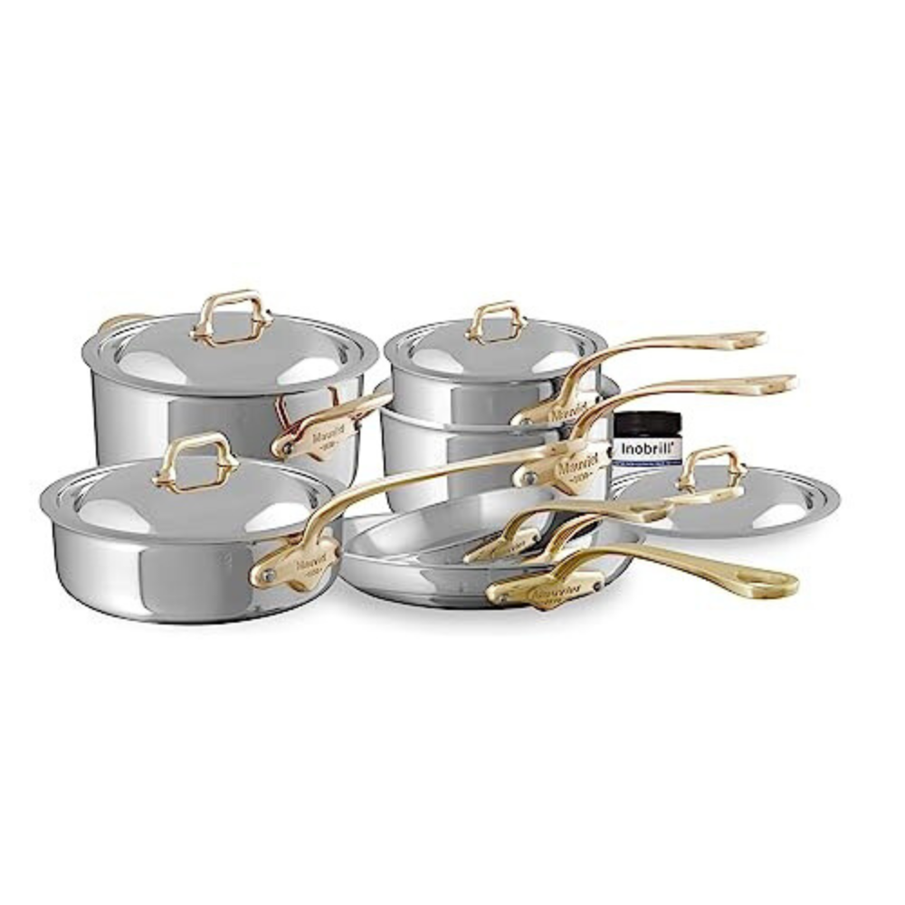 Mauviel M'COOK 5-Ply Polished Stainless Steel 11-Piece Cookware Set With Brass Handles - Mauviel USA