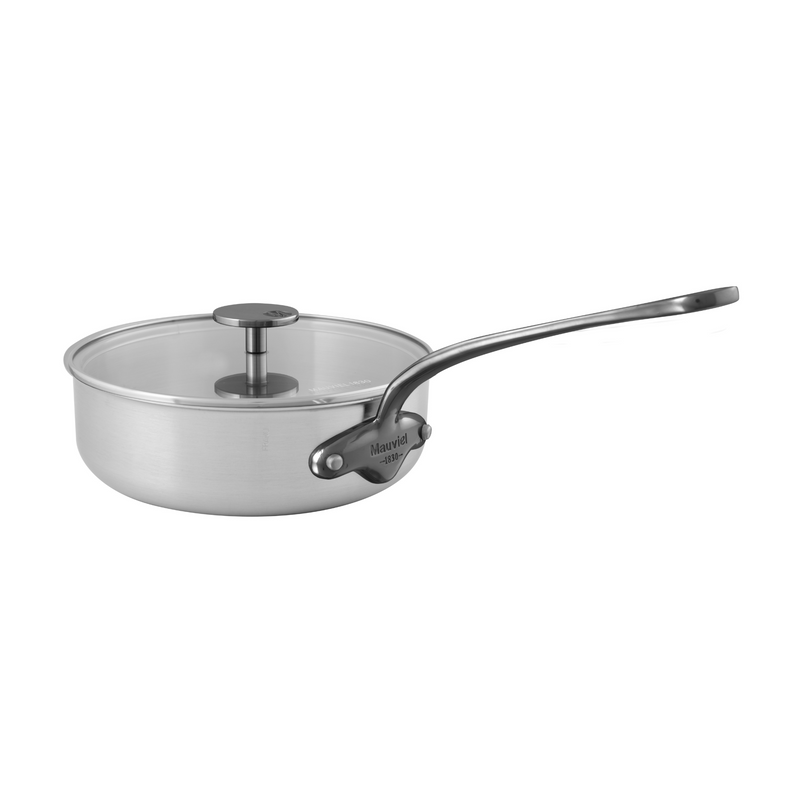 Mauviel M'TRIPLY S Saute Pan with Glass Lid, Cast Stainless Steel Handles, 3.2-qt