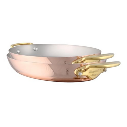 Mauviel M'150B Polished Copper & Stainless Steel 2-Piece Round Pan Set With Brass Handles - Mauviel USA