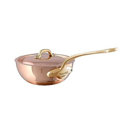 Mauviel M'150 B Curved Splayed Saute Pan With Lid and Brass Handle, 3.7-Qt - Mauviel USA