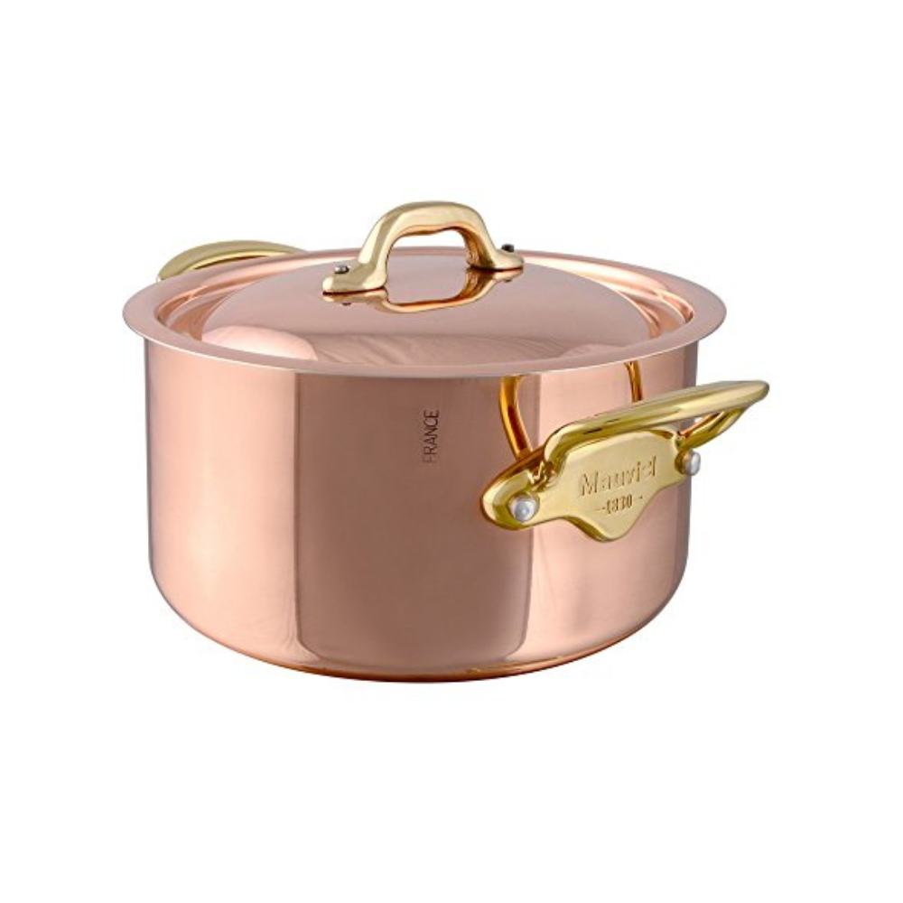 Mauviel M'150 B Copper & Stainless Steel Stewpan With Lid, Brass Handles, 1.8-Qt - Mauviel USA