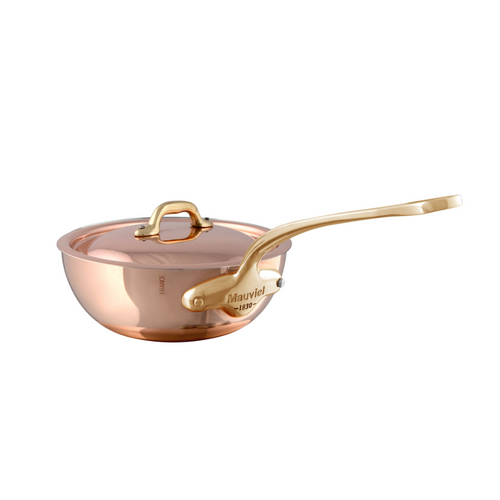 Mauviel M'150 B Curved Splayed Saute Pan With Lid and Brass Handle, 2.1-Qt - Mauviel USA