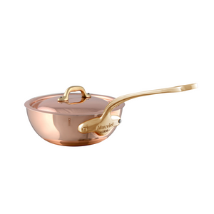 Mauviel 1830 Mauviel M'Heritage 150 B Copper Curved Splayed Saute Pan With Lid and Brass Handle, 2.1-Qt Mauviel M'150 B Curved Splayed Saute Pan With Lid and Brass Handle, 2.1-Qt - Mauviel USA