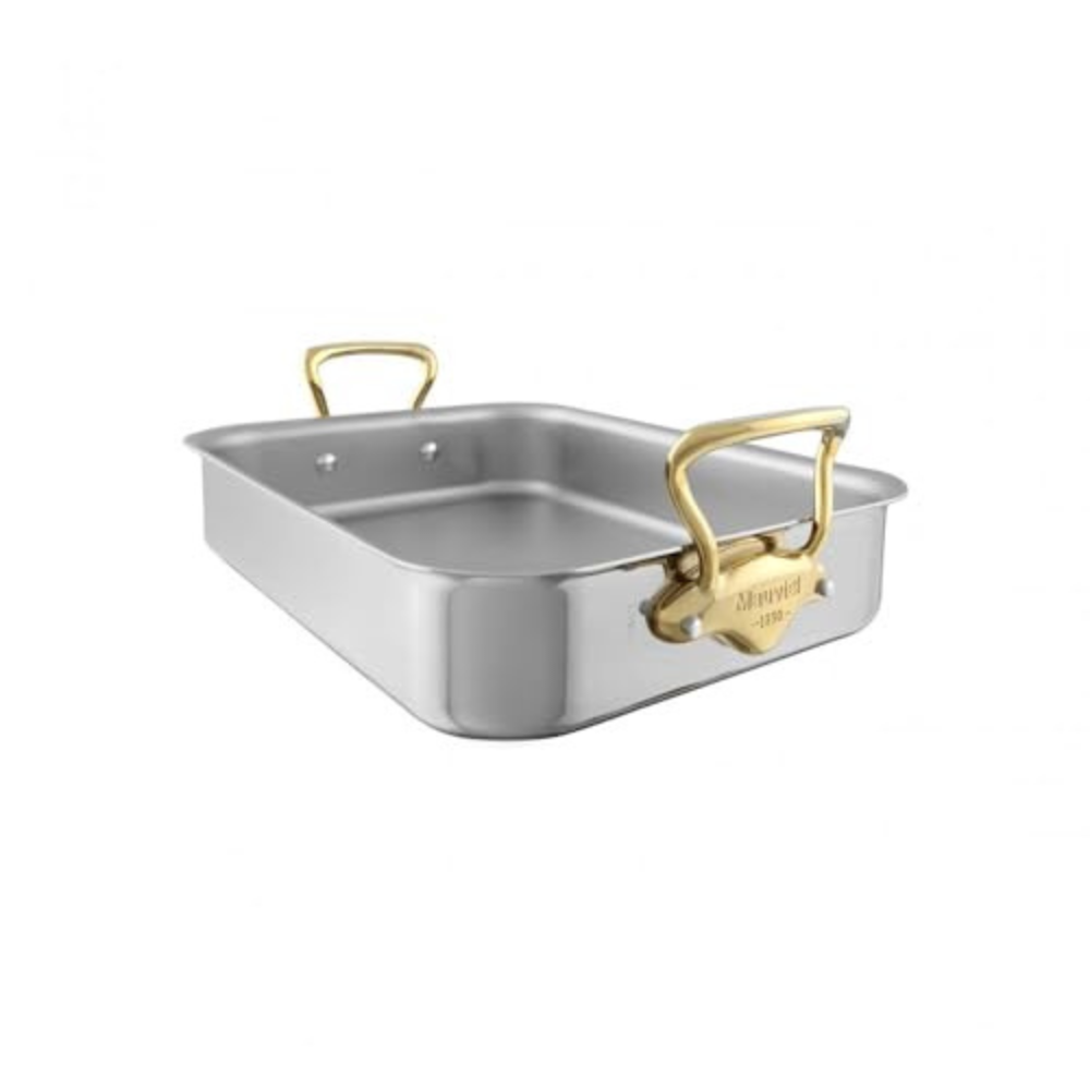Mauviel M'COOK B Roasting Pan With Brass Handles, 13.7 x 9.8-In - Mauviel USA