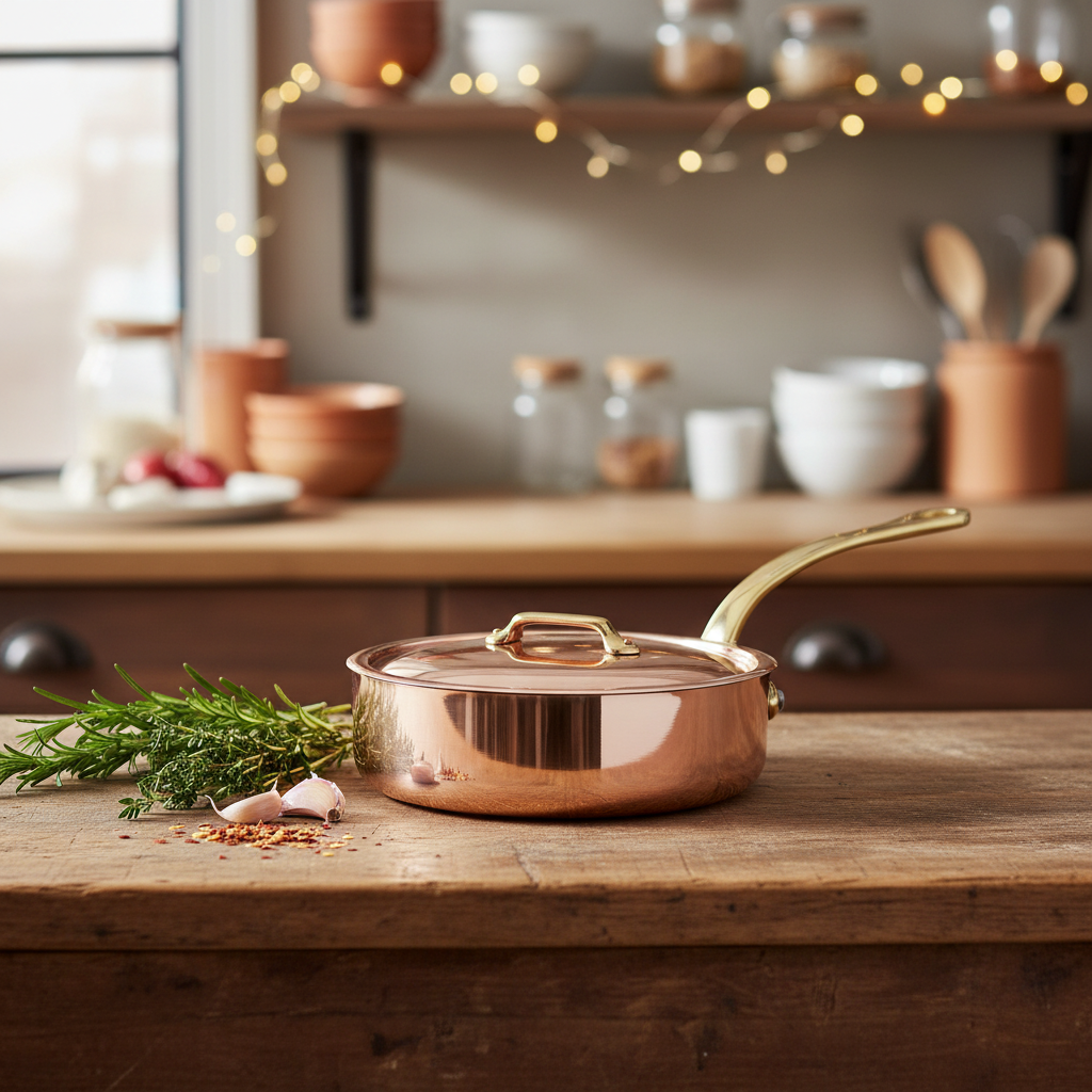 Mauviel M'Heritage M'250 B Copper Saute Pan With Lid, Brass Handle - Mauviel1830