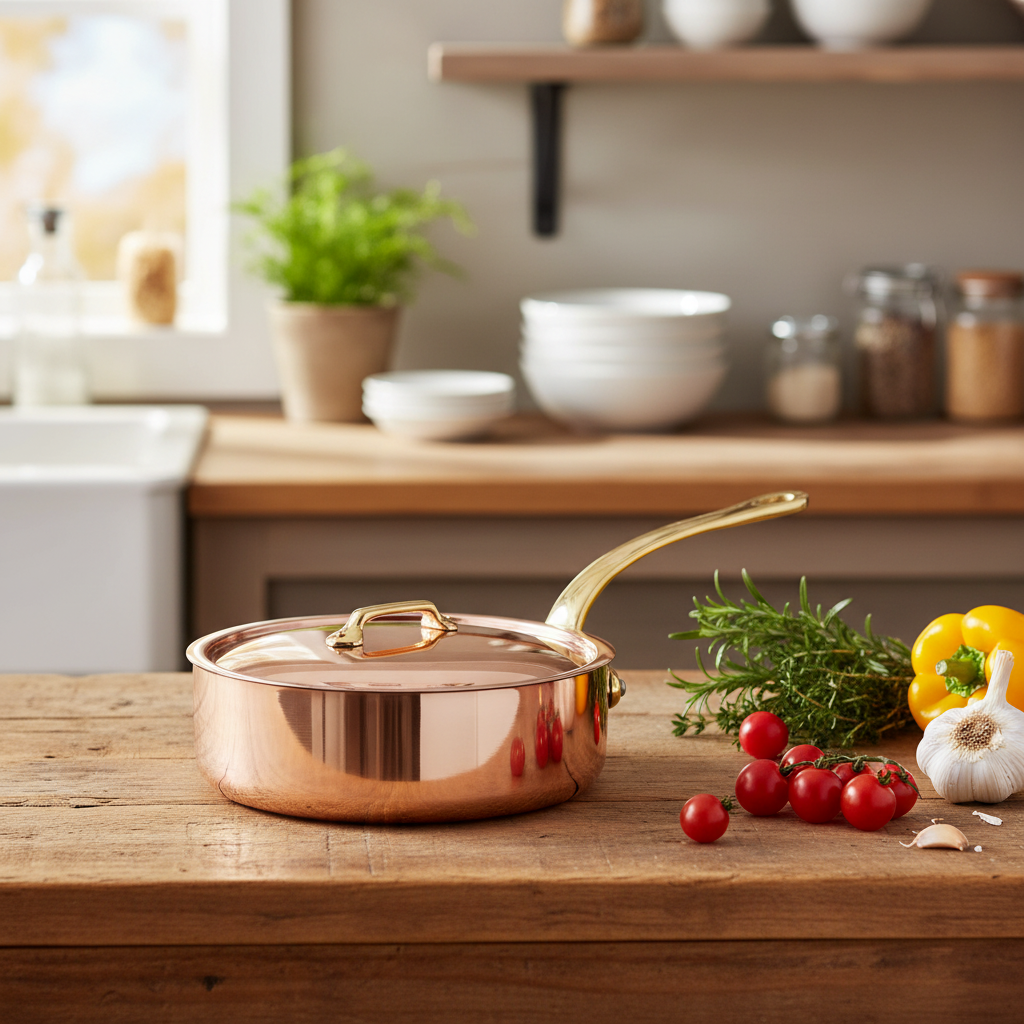 Mauviel M'Heritage M'250 B Copper Saute Pan With Lid, Brass Handle - Mauviel1830