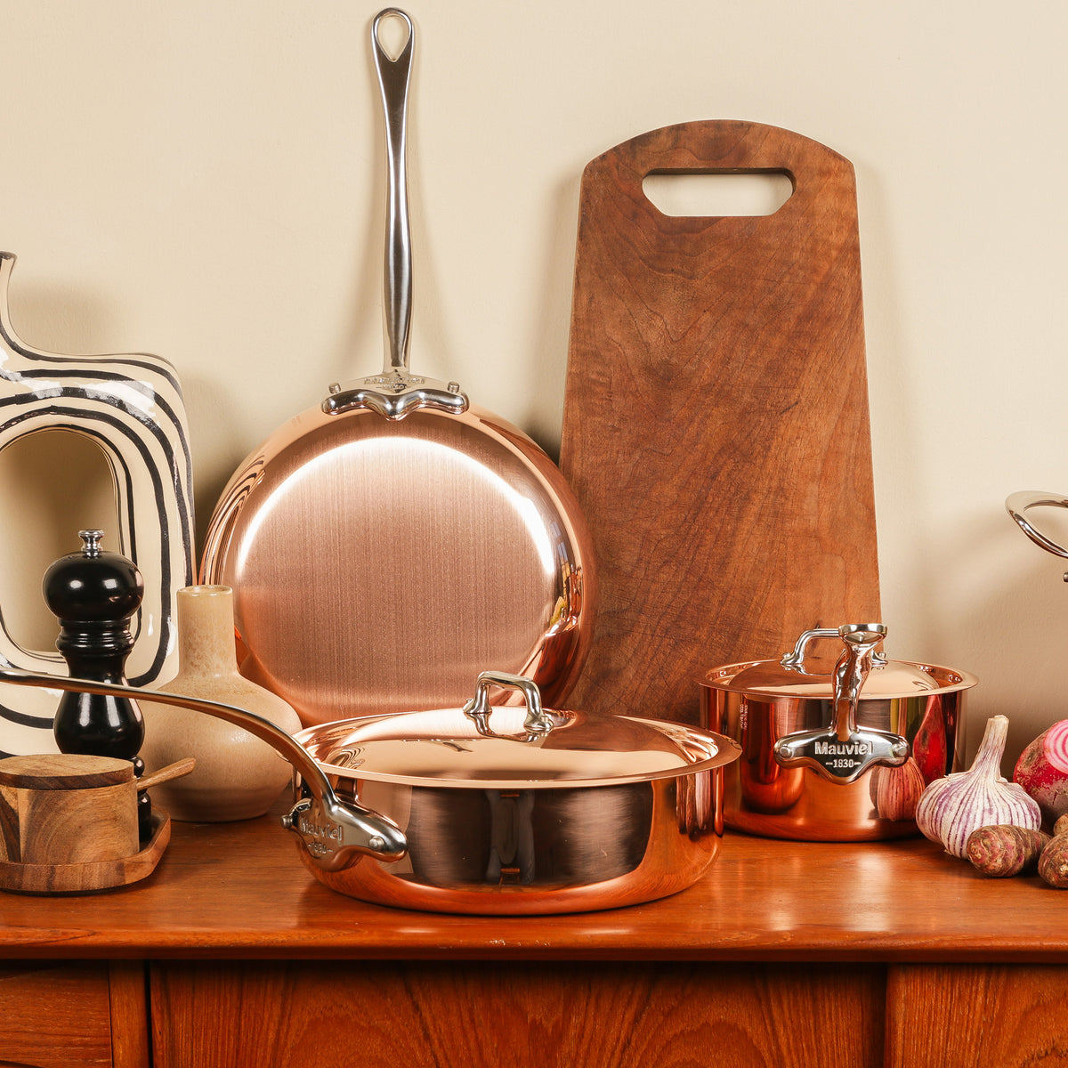M'150 S 5-Piece Copper Cookware Set, Curved Lids – Mauviel1830