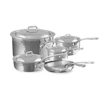 Mauviel Mauviel M'ELITE Hammered 5-Ply 10-Piece Cookware Set With Cast Stainless Steel Handles And Curved Lid Mauviel M'ELITE Hammered 5-Ply 10-Piece Cookware Set With Cast Stainless Steel Handles And Curved Lid