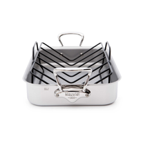 Mauviel Mauviel M'COOK 5-Ply Roasting Pan With Rack, Cast Stainless Steel Handles, 13.7 x 9.8-In Mauviel M'COOK 5-Ply Roasting Pan With Rack, Cast Stainless Steel Handles, 13.7 x 9.8-In - Mauviel USA