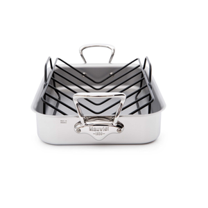 Mauviel 1830 Mauviel M'COOK 5-Ply Roasting Pan With Rack, Cast Stainless Steel Handles, 13.7 x 9.8-In Mauviel M'COOK 5-Ply Roasting Pan With Rack, Cast Stainless Steel Handles, 13.7 x 9.8-In - Mauviel USA