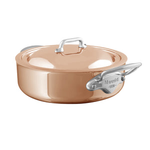 Mauviel M'6 S Induction Copper Rondeau With Lid, Cast Stainless Steel Handles, 3.2-Qt