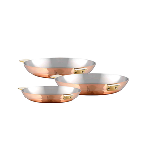 Mauviel Art Déco Copper 3-Piece Round Pan 6.3-In, Round Pan 7.9-In and Round Pan 10.2-In Set With Brass Handles - Mauviel1830