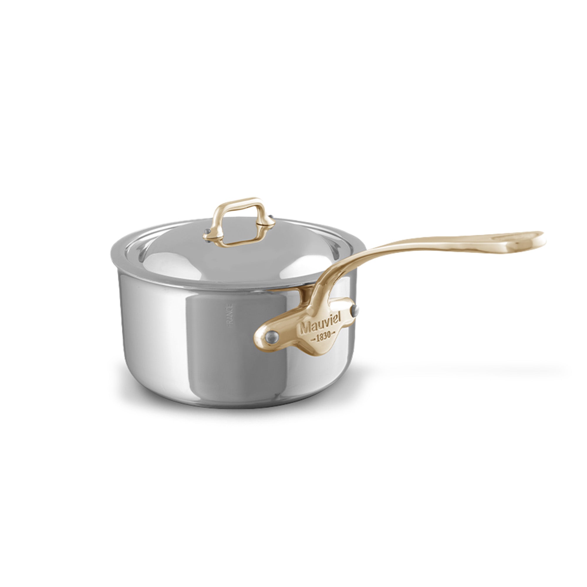 Mauviel M'COOK B Sauce Pan With Lid, Brass Handles, 1.8-Qt - Mauviel USA