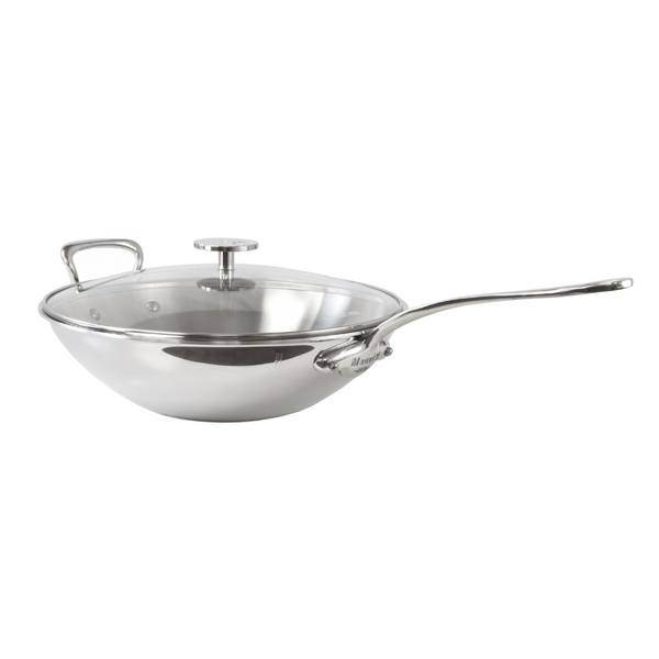 Mauviel M'COOK 5-Ply Wok With Long Handle, Cast Stainless Steel, 5 Mauviel M'COOK 5-Ply Wok With Long Handle, Cast Stainless Steel, 5
