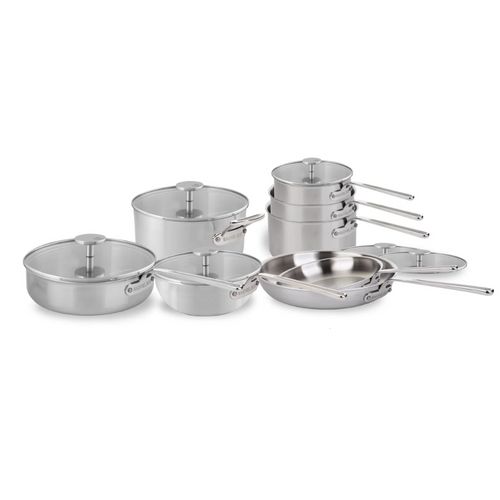 Mauviel M'Inox 360 Tri-Ply Brushed Stainless Steel 14-Piece Cookware Set With Stainless Steel - Mauviel USA