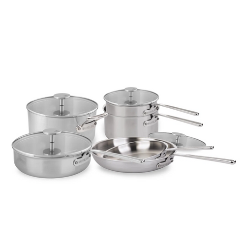 Mauviel M'Inox 360 Tri-Ply Brushed Stainless Steel 10-Piece Cookware Set With Stainless Steel Handle - Mauviel USA