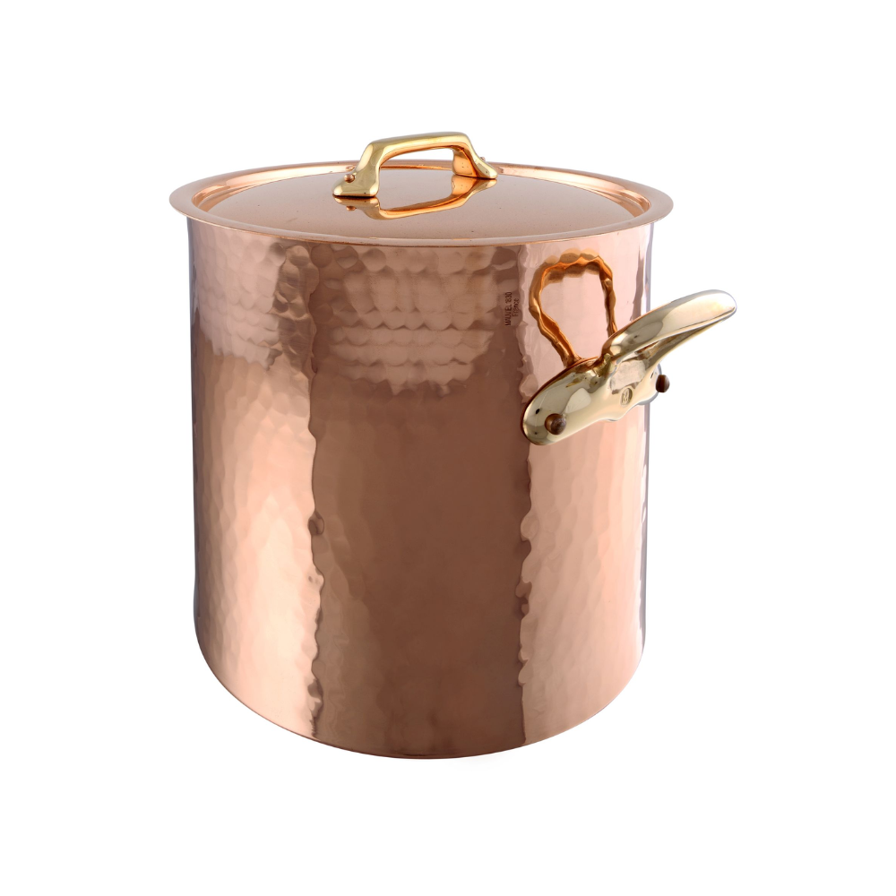 Mauviel M'TRADITION Hammered Copper Stockpot With Lid, Bronze Handles, 11.1-Qt - Mauviel USA