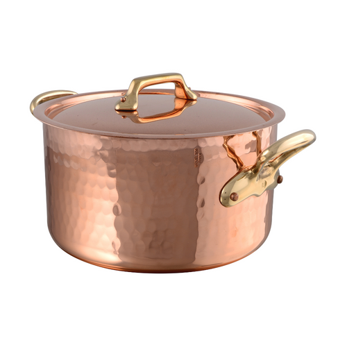 Mauviel M'TRADITION Hammered Copper & Tin Inside Stewpan With Lid, Bronze Handles, 20.3-Qt - Mauviel USA