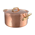 Mauviel M'Tradition Hammered Copper & Tin Inside Stewpan With Lid, Brass Handles - Mauviel1830