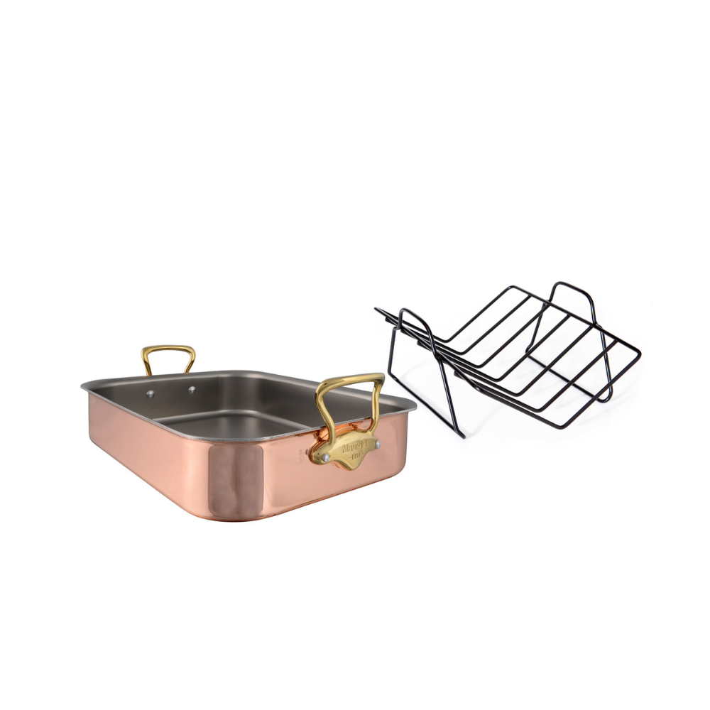 Mauviel M'200 B Roasting Pan With Rack, Bronze Handles, 15.7 x 11.8-In - Mauviel USA