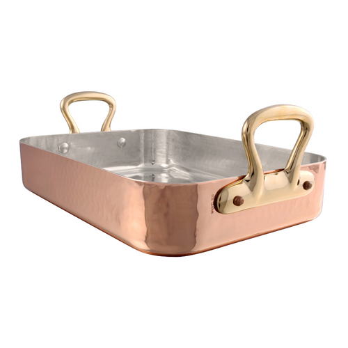 Mauviel M'TRADITION Hammered Copper & Tin Inside Roasting Pan With Bronze Handle, 13.5 X 9.8-In - Mauviel USA