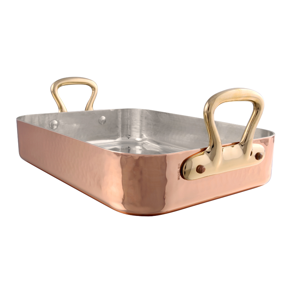 Mauviel M'TRADITION Hammered Copper & Tin Inside Roasting Pan With Bronze Handle, 15.7 X 12-In - Mauviel USA