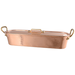 Mauviel M'TRADITION Hammered Copper & Tin Inside Fish Kettle With Grid, Lid & Bronze Handle, 10.5-Qt - Mauviel USA