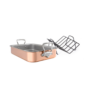Mauviel 1830 Mauviel Copper Roasting Pan With Rack, Cast Stainless Steel Handles, 15.7 x 11.8-In Mauviel M'150 S Roasting Pan With Rack, Cast Stainless Steel Handles, 15.7 x 11.8-In - Mauviel USA