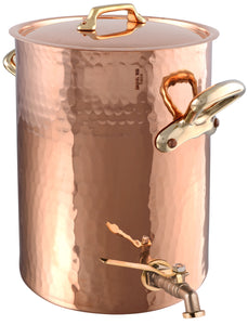 Mauviel M'TRADITION Hammered Copper & Tin Inside Soup Station With Tap, Lid & Bronze Handles, 11.3-Qt - Mauviel USA