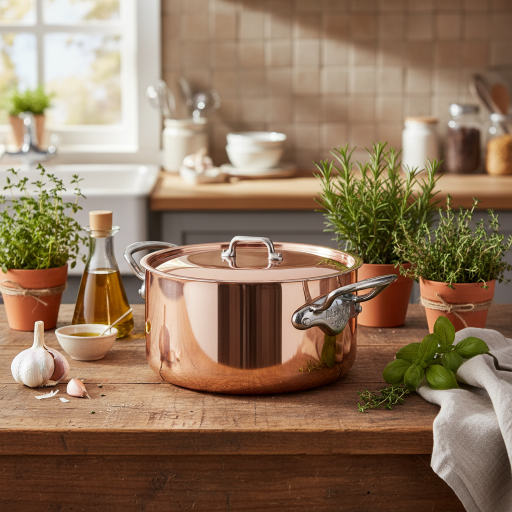 Mauviel M'3 S Copper Stewpan With Lid, Cast Stainless Steel Handles, 6.3-Qt - Mauviel1830