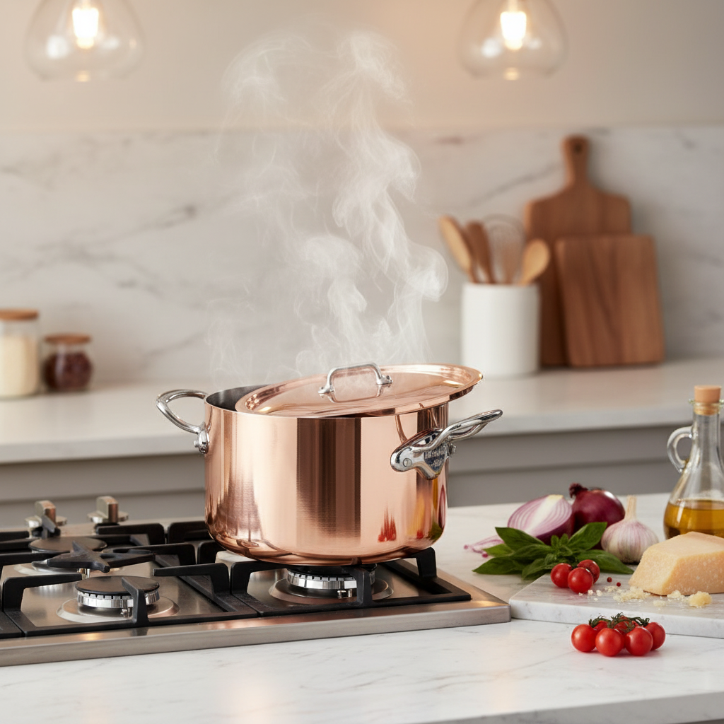 Mauviel M'3 S Copper Stewpan With Lid, Cast Stainless Steel Handles, 6.3-Qt - Mauviel1830