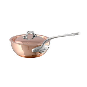 Mauviel M'Heritage 150 S Copper Curved Splayed Saute Pan With Curved Lid, Cast Stainless Steel Handle, 3.6-Qt