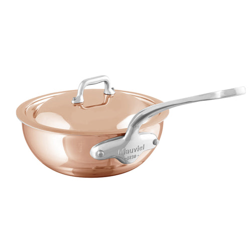 Mauviel M'6 S Induction Copper Chef Pan With Lid, Cast Stainless Steel Handle, 3.4-Qt