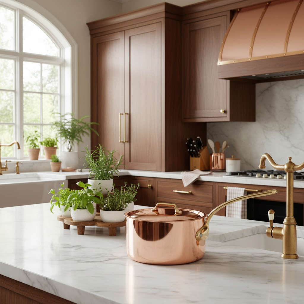 Mauviel M'Heritage M'200 B Sauce Pan With Lid, Brass Handle, 1.8-Qt - Mauviel1830