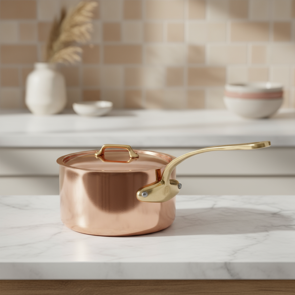 Mauviel M'Heritage M'200 B Sauce Pan With Lid, Brass Handle, 1.8-Qt - Mauviel1830