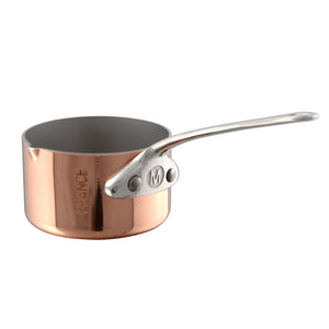 Mauviel 1830 Mauviel M'MINIS Copper Sauce Pan With Pouring Spout, Stainless Steel Handles, 2-In Mauviel M'MINIS Copper Sauce Pan With Pouring Spout, Stainless Steel Handles, 2-In - Mauviel USA