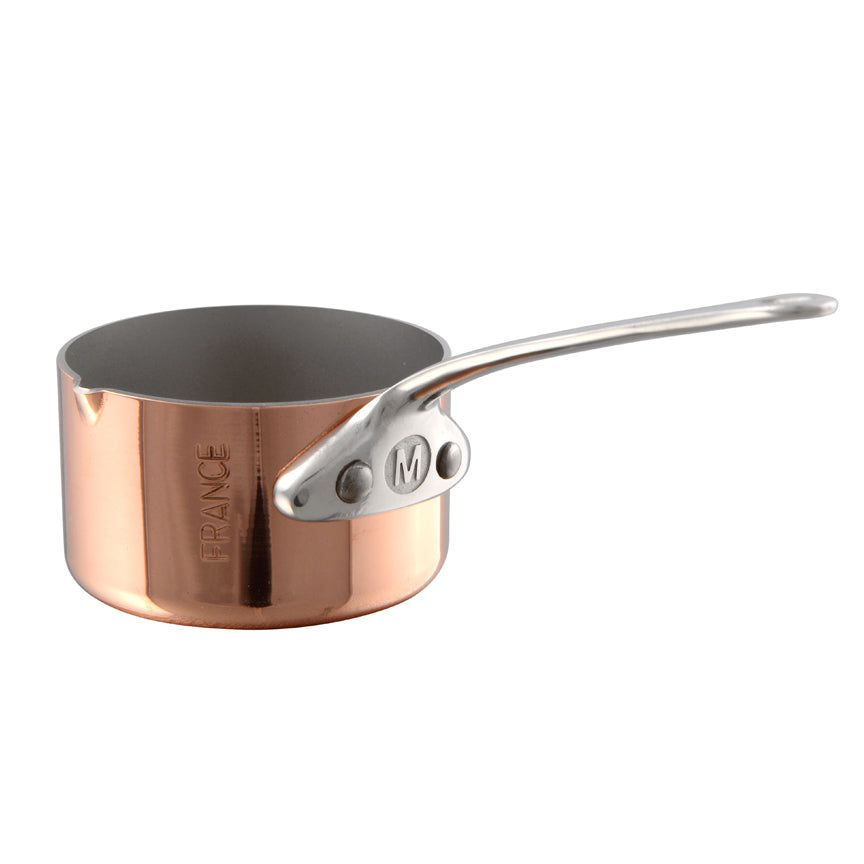Mauviel M'MINIS Copper Sauce Pan With Pouring Spout, Stainless Steel Handles, 2-In - Mauviel USA