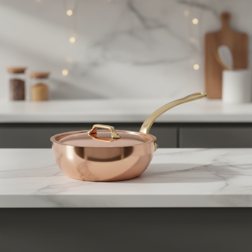 Mauviel M'Heritage M'200 B Chef Pan With Lid, Brass Handle, 3.7-Qt - Mauviel1830