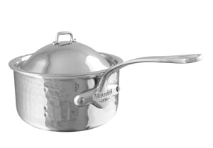 Mauviel 1830 Mauviel M'ELITE Hammered 5-Ply Sauce Pan With Lid, Cast Stainless Steel Handles, 3.4-Qt M'ELITE Saucepan with lid - Mauviel USA