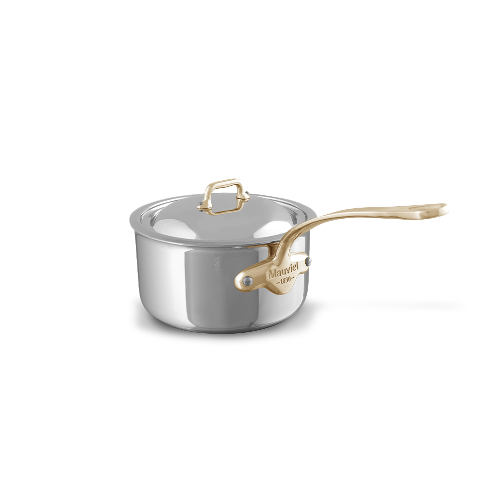 Mauviel M'COOK B Sauce Pan With Lid, Brass Handles, 3.4-Qt