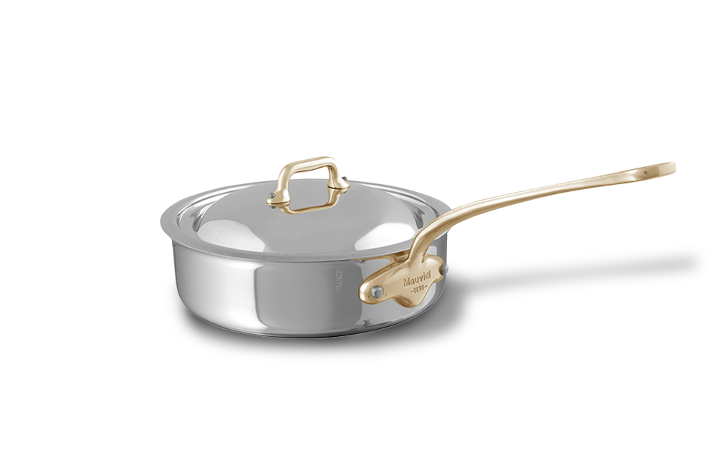 Mauviel M'COOK B 5-Ply Saute Pan With Lid, Brass Handle, 3.2-Qt